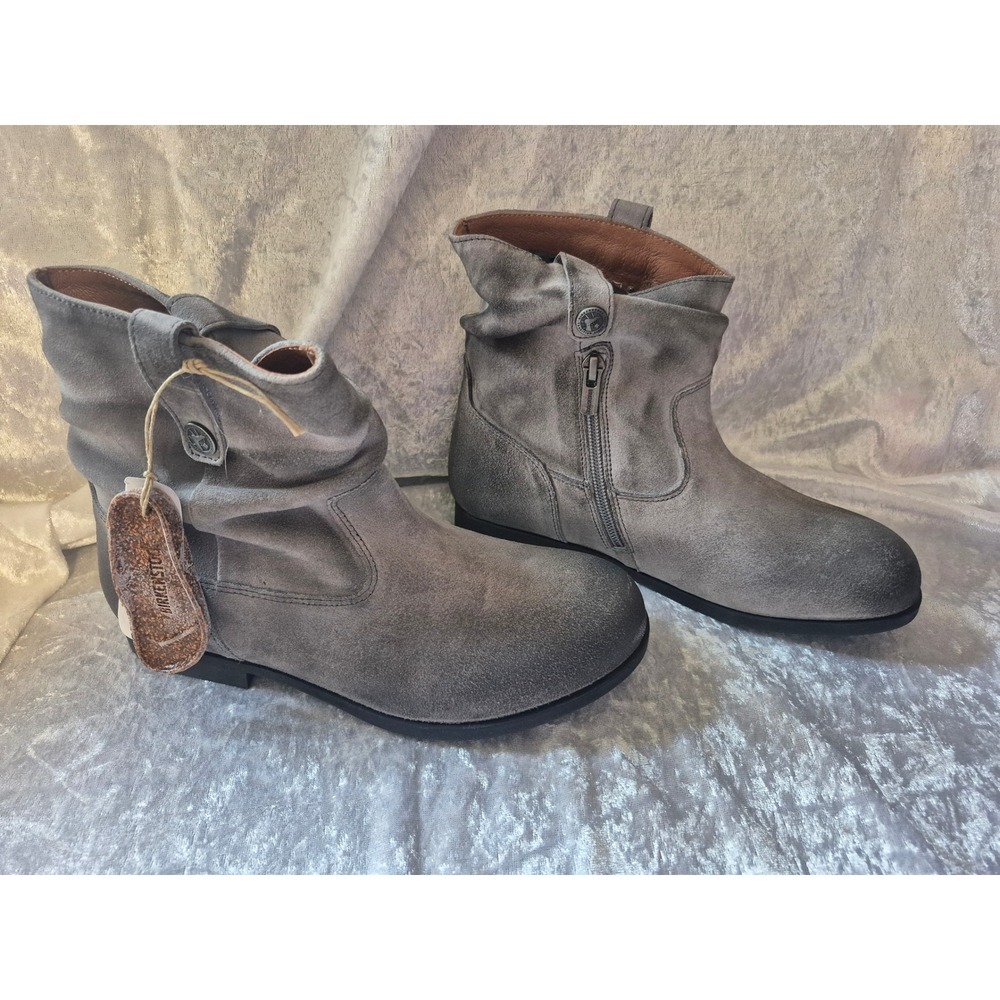 Birkenstock Women's Samina Boot, Gray Suede Leather Ankle Booties - Picture 3 of 5